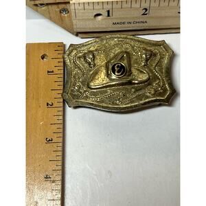 Vintage Western Cowboy Hat Belt Buckle Brass Tone Rodeo Steer Head Collectible